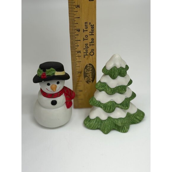 VTG Homco Christmas Snowman & Pine Tree Ceramic Figurine Set 2.5" Holiday Decor - Picture 7 of 7